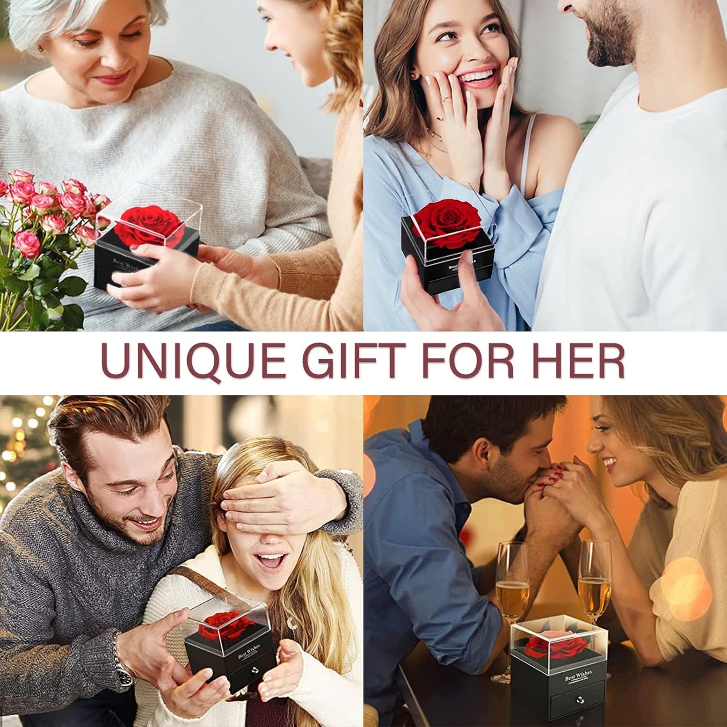 Preserved Red Rose Gift Box- Enchanted Real Roses with Ruby Brooch, Eternal Rose Flower in Jewelry Box, Handmade Rose,Forever Red Rose Gift for Her on Christmas Mother'S Day, Anniversary.