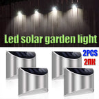 2Pcs Stainless Steel Solar Wall Lights Courtyard Waterproof Outdoor Lighting Emergency Patio Step for Garden Fence and Street