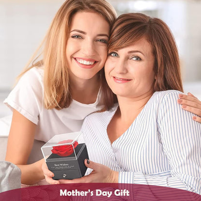 Preserved Red Rose Gift Box- Enchanted Real Roses with Ruby Brooch, Eternal Rose Flower in Jewelry Box, Handmade Rose,Forever Red Rose Gift for Her on Christmas Mother'S Day, Anniversary.