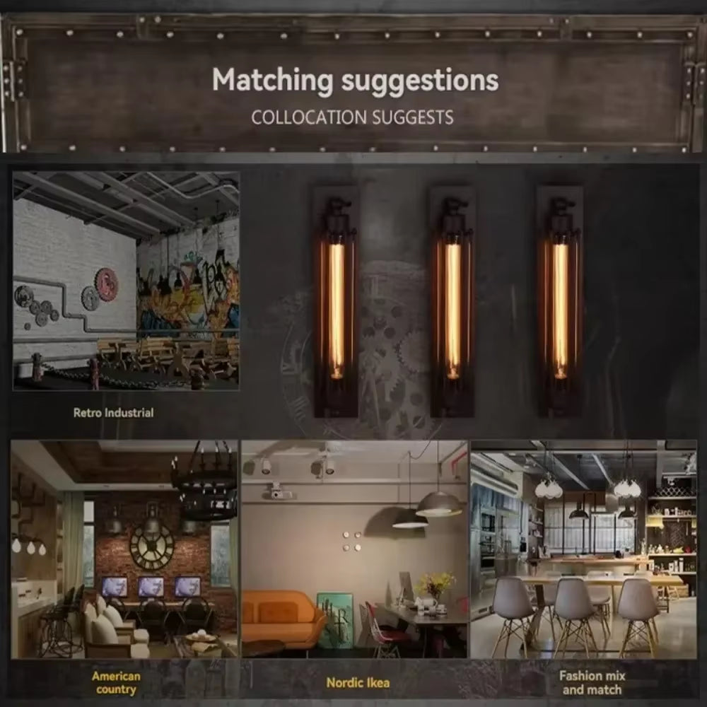 Antique Grow Flute Wall Lamp Wrought Iron American Industrial Style Retro Restaurant Corridor Aisle Lighting Wall Lamp Decor Joy