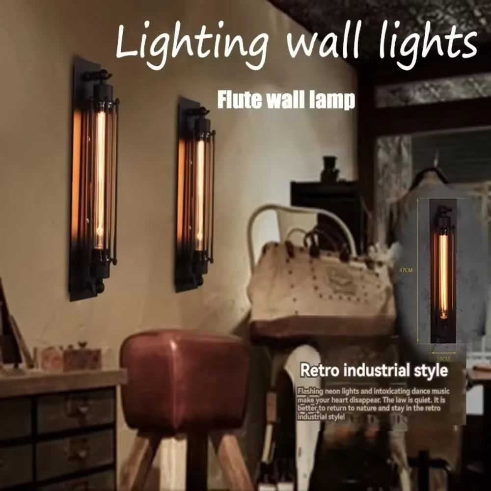 Antique Grow Flute Wall Lamp Wrought Iron American Industrial Style Retro Restaurant Corridor Aisle Lighting Wall Lamp Decor Joy
